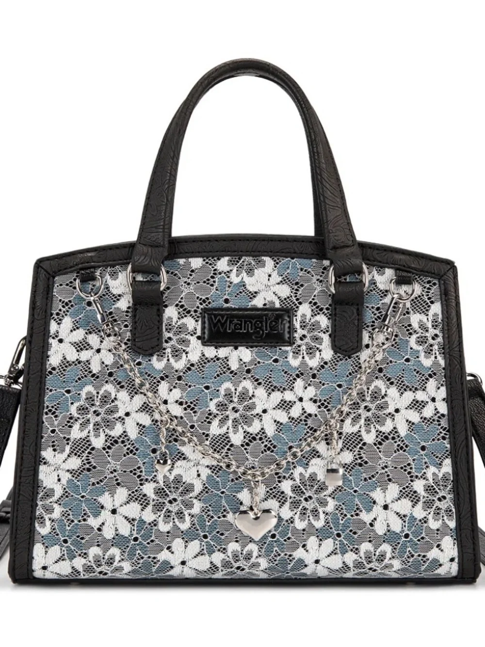 Wrangler Western Chic Lace with Chain Charm Satchel/Crossbody Bag Black